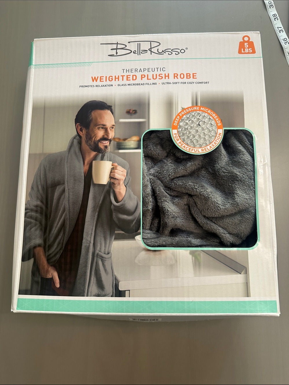 BelleRusso Therapeutic Weighted Plush Robe - Charcoal Gray New/Damaged Box